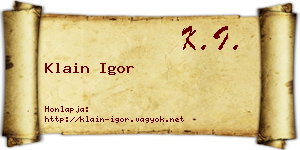 Klain Igor névjegykártya